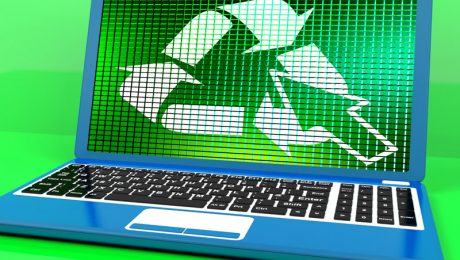Recycle Icon On Laptop Showing Recycling And Eco Friendly