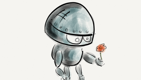 Robot looking at a flower