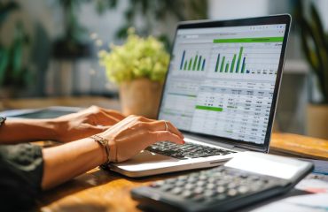 Accountant working on accounting software on laptop