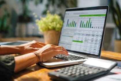 Accountant working on accounting software on laptop